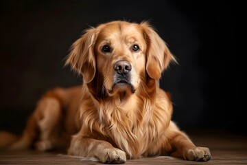 Obraz premium A Curious Golden Retriever Dog Staring Attentively in a Moody Studio Setup