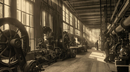 old vintage sepia photo of 19th century Industrial revolution 