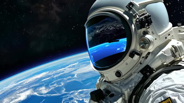 Astronaut in outer space in Earth orbit. The concept of the near future, space exploration and space tourism.