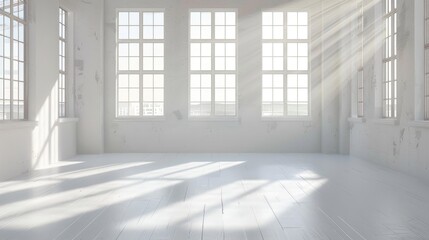 Fototapeta premium Light filled white room with windows