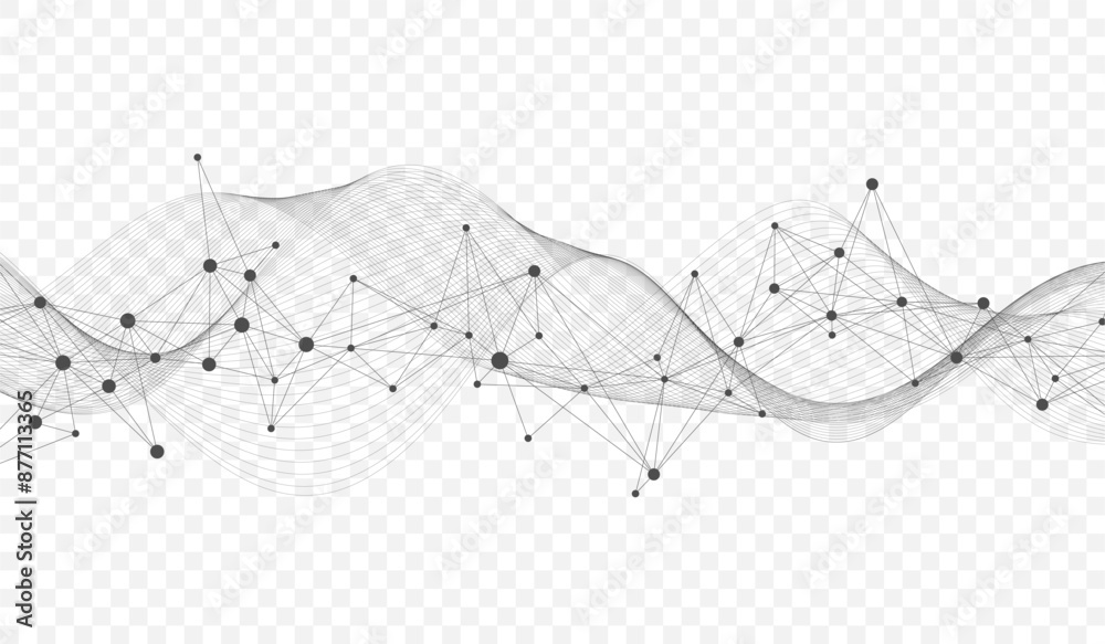 Aufkleber Connecting dots and lines with flowing wavy lines. Abstract geometric plexus style background. Hand drawn vector art