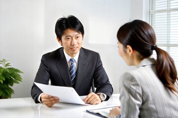 Knowledgeable Asian Insurance Broker Explaining Policy Details
