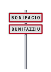 Panneau d'entr&eacute;e de la ville de Bonifacio et la traduction en Bonifacien Bunifazziu (Corse du Sud) en vectoriel