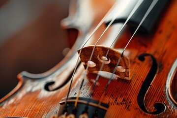 Fototapeta premium A breathtaking closeup of a violin string being played, showcasing the fine details of the bow and the texture of the string.
