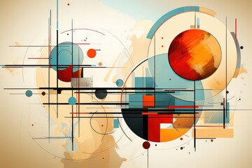 Painting of abstraction modern composition of the mid century. Printable desi, generative IA