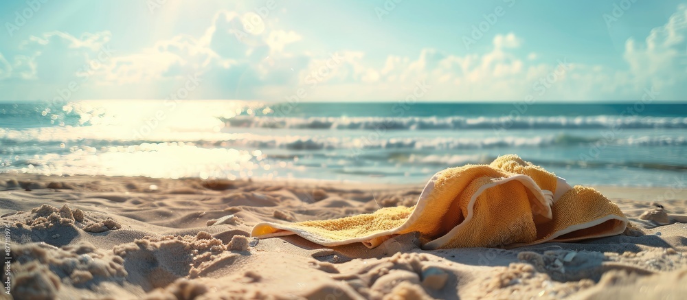 Poster sunny day at the beach with a towel for a summer-themed copy space image.