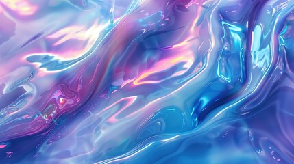 Fototapeta premium Ethereal fluid waves abstract texture background image. Blue, purple and pink hues iridescence photo backdrop wallpaper realistic. Holographic abstract concept photorealistic