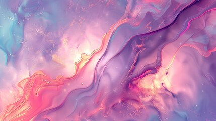 Vivid swirling colors create dynamic fluid pattern background image. Pink purple shades iridescence photo backdrop wallpaper realistic. Holographic abstract concept photorealistic