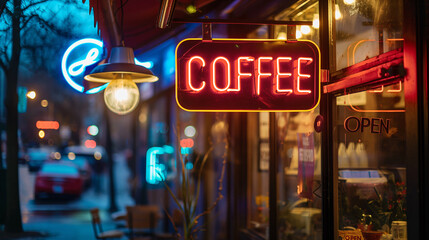 coffee neon sign at the cafe 
