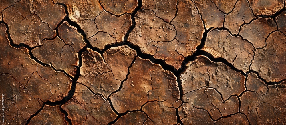 Poster Dry cracked earth surface pattern for background with copy space image.