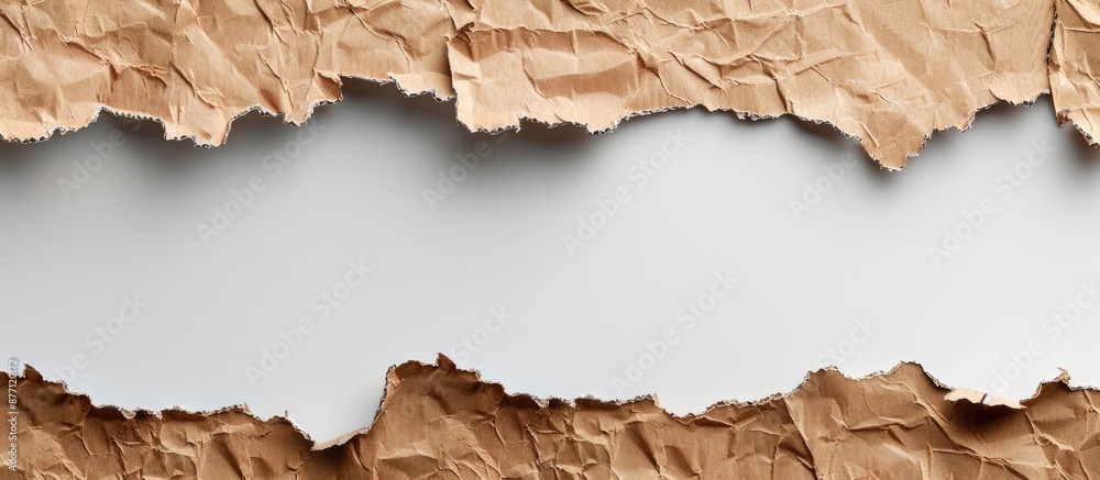 Poster kraft cardboard piece with ragged edges on white backdrop, providing space for text or image.
