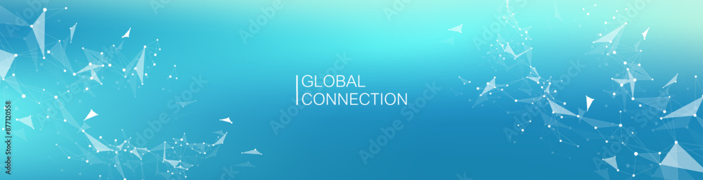 Aufkleber Global network connection banner design template. Header social network communication in the global business concept. Big data visualization. Internet technology