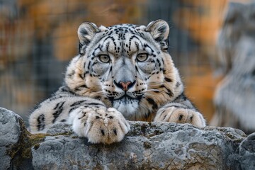 Naklejka premium Face portrait of snow leopard - Irbis (Panthera uncia)