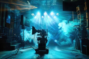 Old film projector with dramatic lighting