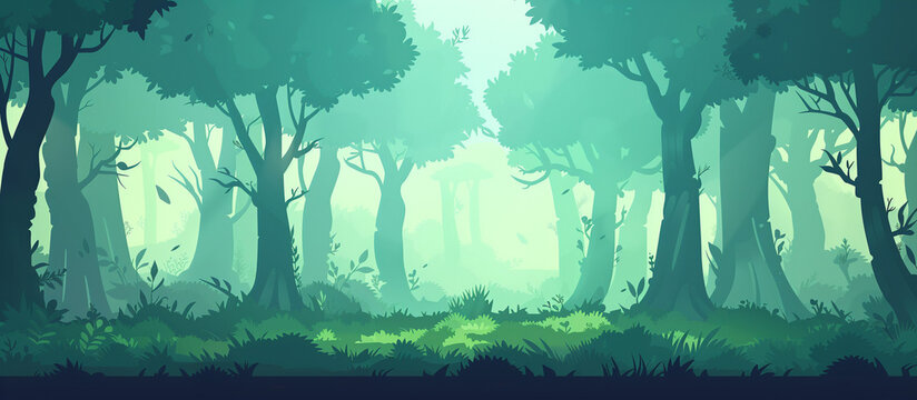 Green forest tree silhouette parallax background, Ai generated Images
