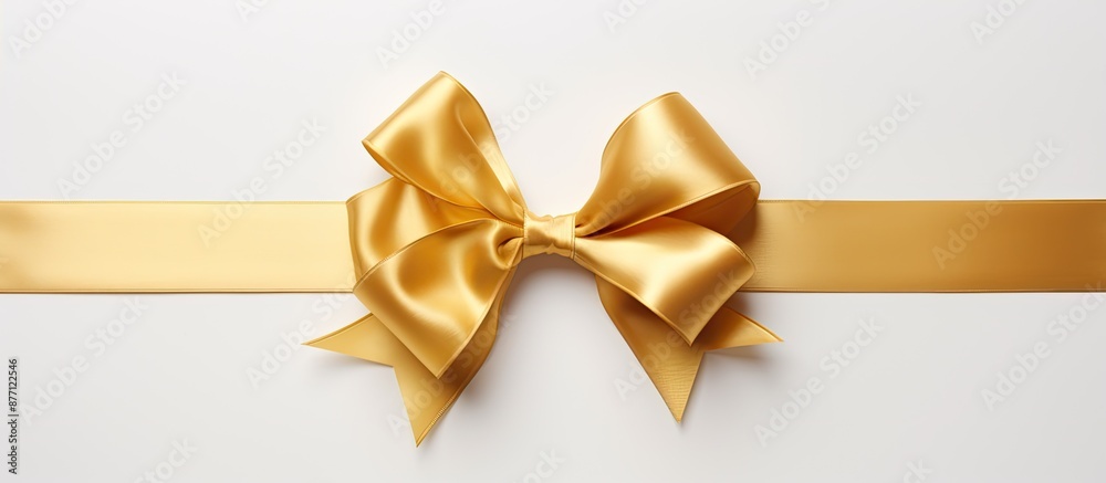 Poster white background with two gold silk ribbons in different styles, elegantly arranged, finishing in a 
