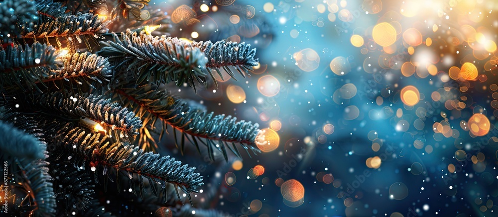 Poster flare copy space image for a festive new year postcard design, featuring a christmas fir-tree and st