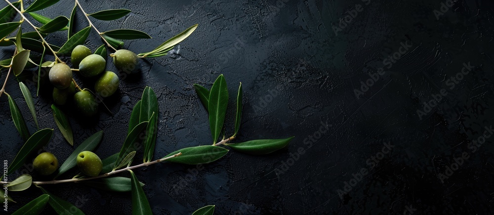 Aufkleber Dark background with green olives creating visual interest and a copy space image.