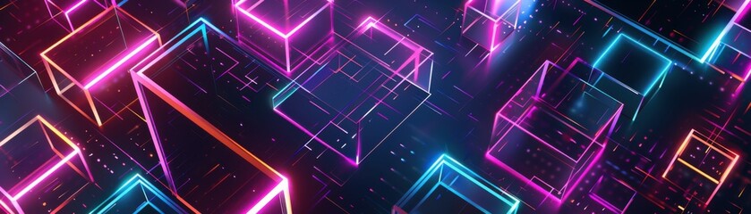Fototapeta premium Neon Glow Geometric Shapes - Abstract Futuristic Design on Dark Background