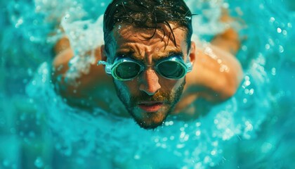 Naklejka premium Dynamic Shot of Athlete Diving into Water with Energetic Plunge, Movement, Life, and Pure Adrenaline, Perfect for Sports, Fitness, and Water Activities