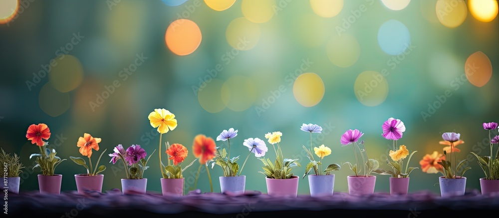 Aufkleber flowers in pots with colorful blur in an abstract garden setting, perfect for advertising with copy 