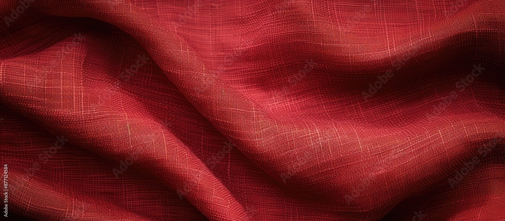 Fototapete detailed close-up image of a natural red fabric texture in a light red hue. made of cotton or linen,