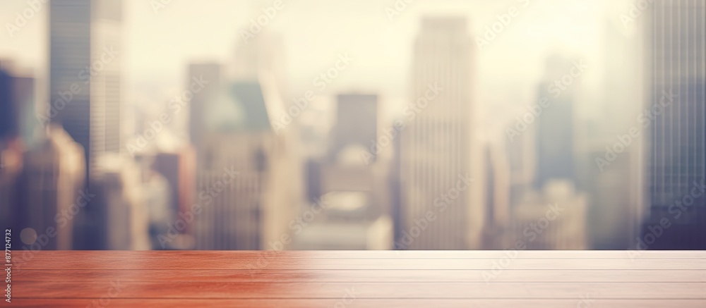 Aufkleber Blurry office background with table top featuring copy space image.