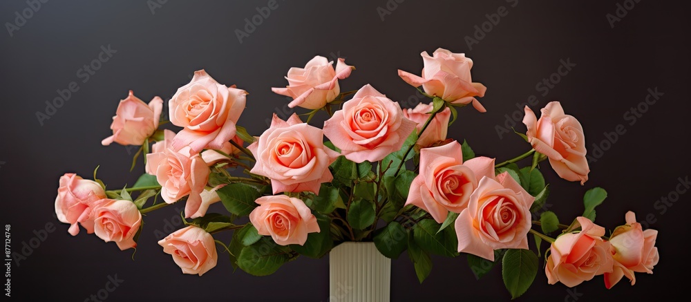 Poster floral arrangement of roses in a vase on a white table with a clear background, ideal for a copy spa