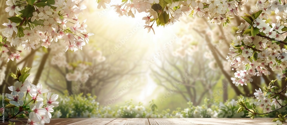 Poster springtime brings the enchanting sight of cherry blossoms blooming amidst lush greenery, creating a 