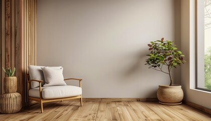 Minimalist Living Room Interior Design with Blank Wall Space for Artwork or Decor, Perfect for Modern Home Decor Ideas