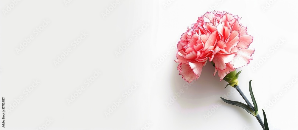 Poster pink carnation flower isolated on a white background for mother's day with copy space image.