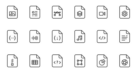 File type line icons. File formats in flat design. File and documents extensions. Icons for ui. Vector illustration.