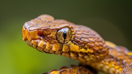 Fototapeta premium A tight shot of a yellow-brown snake's head against a softly blurred background