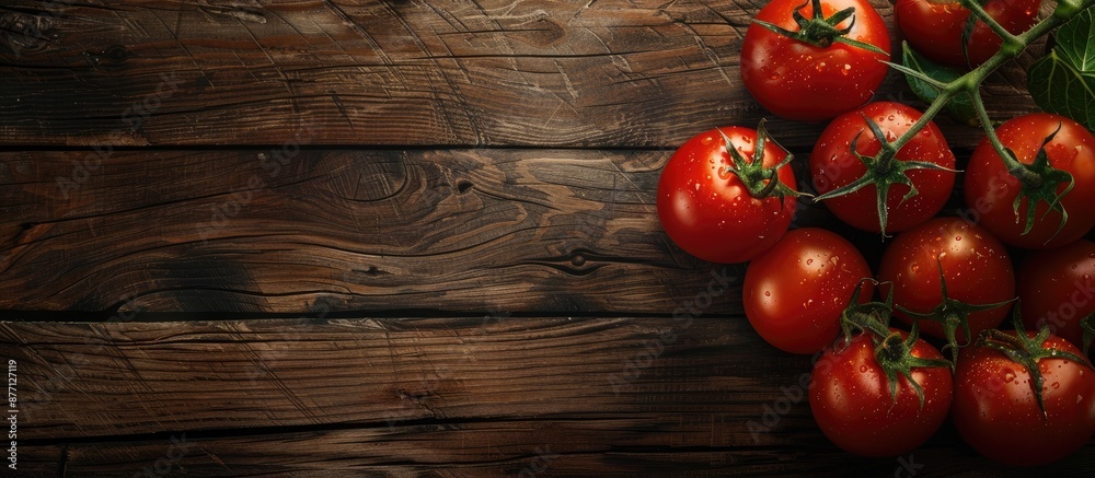 Poster Top view of tomatoes on a table with copy space image.