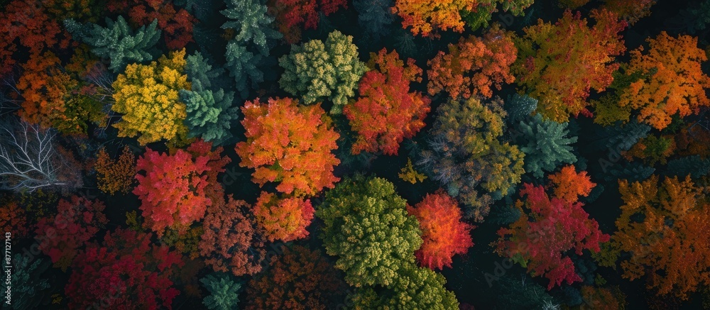 Leinwandbilder Capture a stunning aerial perspective of vibrant fall foliage against a blank surface for text or designs in the frame - ideal for a copy space image.