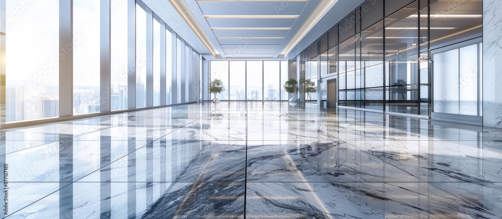 Aufkleber modern office building with an expansive empty marble floor, perfect for a copy space image.