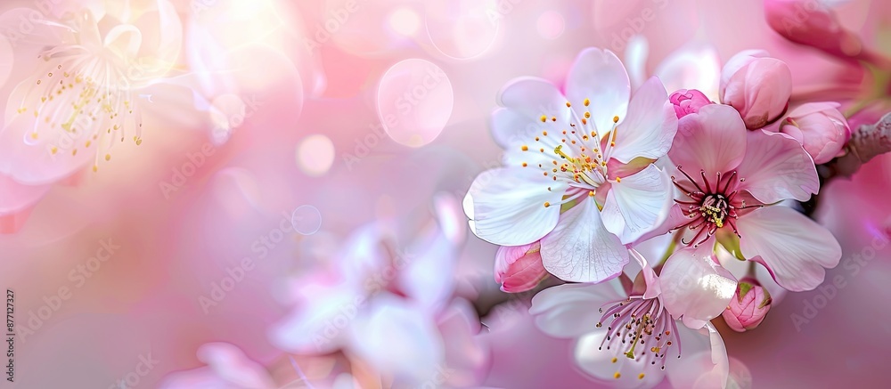 Poster spring garden cherry flower macro photo with copy space image.