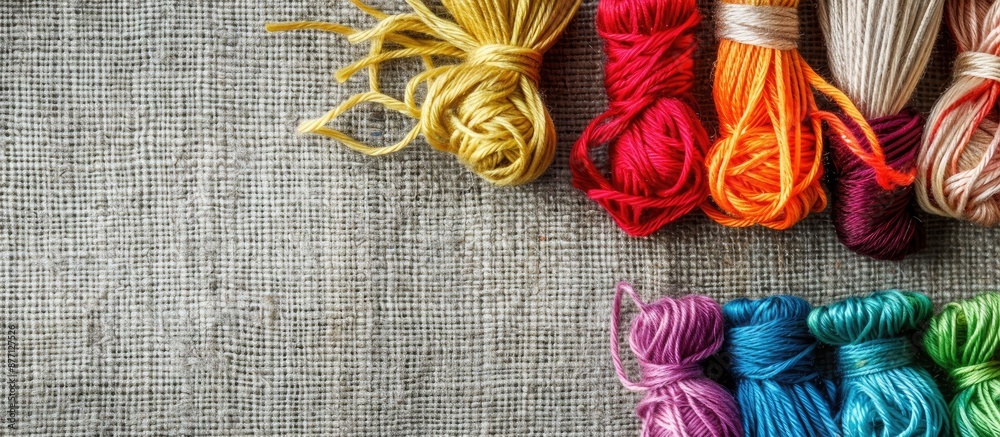 Leinwandbilder embroidery kit with colorful threads and canvas background for stitching, with room for a copy space