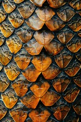  A tight shot of a snake's scaled skin, adorned with a leaf-like pattern
