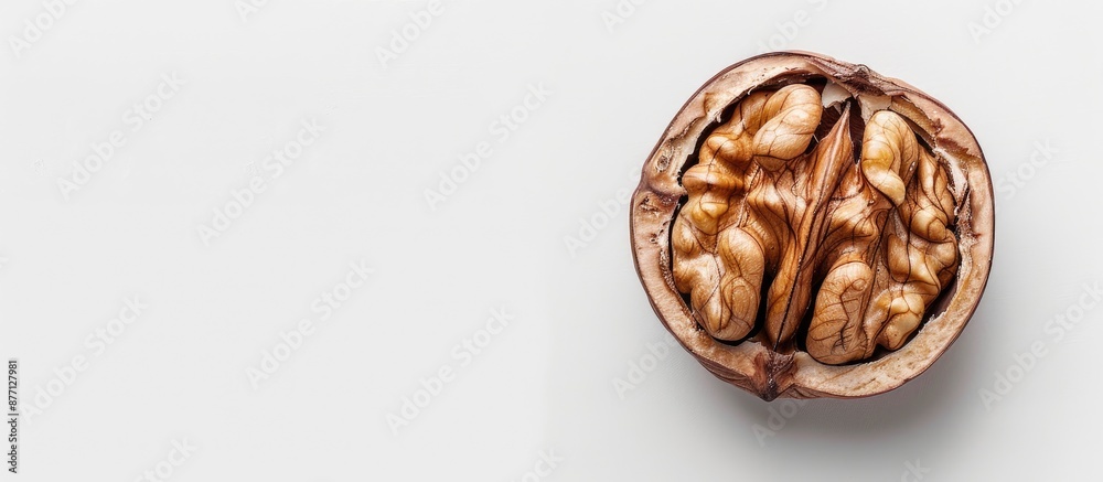 Poster Walnut core on white backdrop with copy space image.