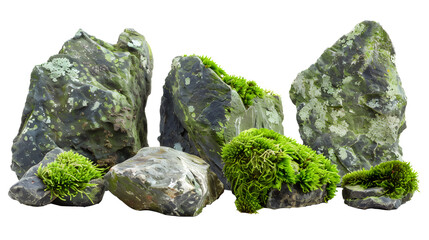 Rockery, stones, green grass, transparent pictures