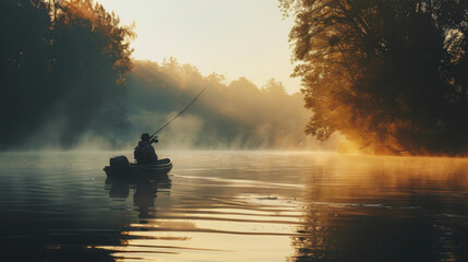 National Hunting and Fishing Day in the USA. a man is fishing with a fishing rod