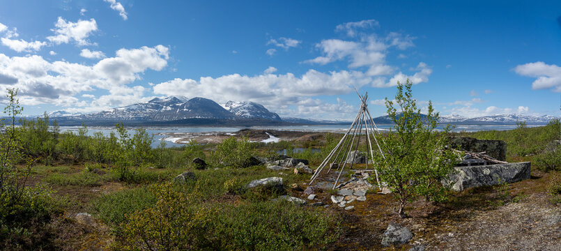 View by the lake Akkajavre in swedish Lappland, with tke Akka mountains in the background.