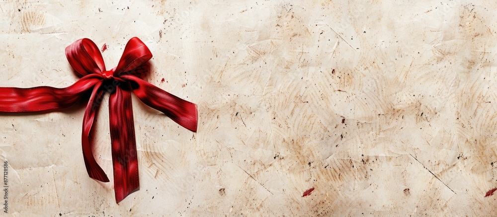 Fototapete a paper textured background featuring a red ribbon with copy space image.