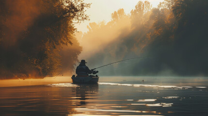 National Hunting and Fishing Day in the USA. a man is fishing with a fishing rod