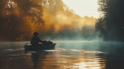 National Hunting and Fishing Day in the USA. a man is fishing with a fishing rod