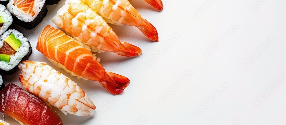 Aufkleber a close-up studio shot of freshly made sushi with gentle shadows on a white backdrop. includes a cop