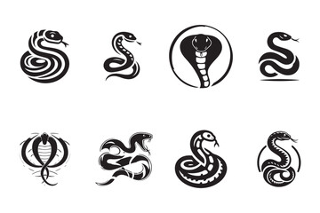 set of snake's vector silhouette logo design style template 