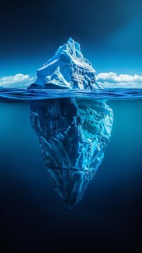 Underlying risks lurk beneath the surface, like an iceberg of challenges in a business crisis, with hidden threats that are unseen, all depicted against a blank copy space image