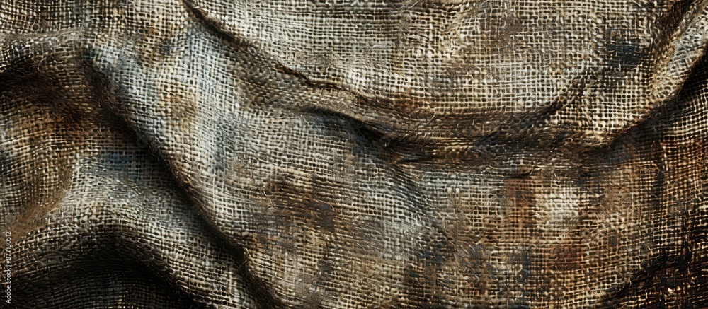 Fototapete a photo of a textured burlap canvas with a rough, crumpled, grungy appearance providing a copy space